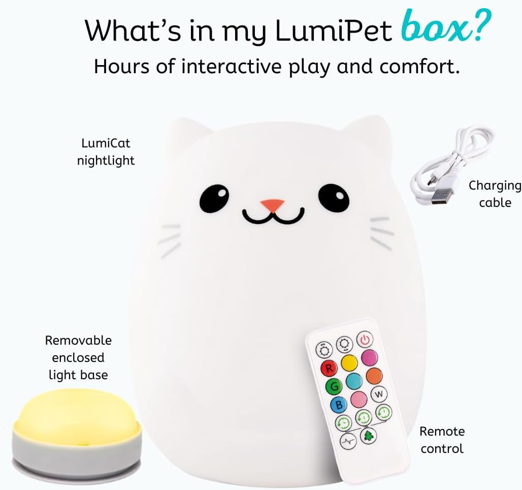 Cat Silicone Night Light for Kids, Squishy Lamp with Remote