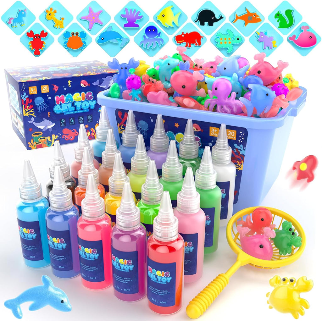 Magic Elf Water Toy Kit, Aqua Water Gel Magic Elf Pets Kit for Kids, Squishy Maker Toy with 20 Magic and 16 Shape Molds Pets, Birthday Gifts Crafts DIY for Kids, Make Your Own Squishies