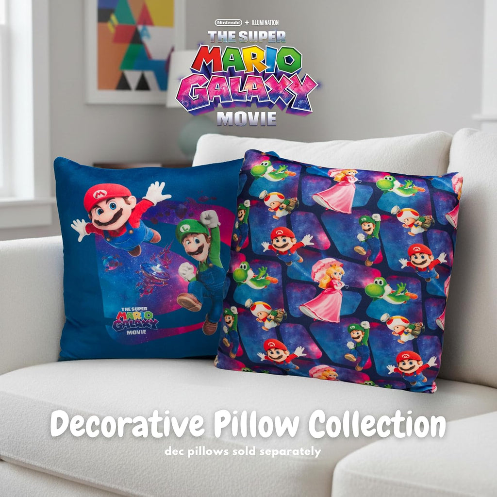The Super Mario Galaxy Movie Kids Squishy Plush Throw Pillow, Soft Decorative Cushion for Bedroom Décor & Gifts, 13 Inch, Mario, Luigi & Princess Peach (100% Officially Licensed Product) by