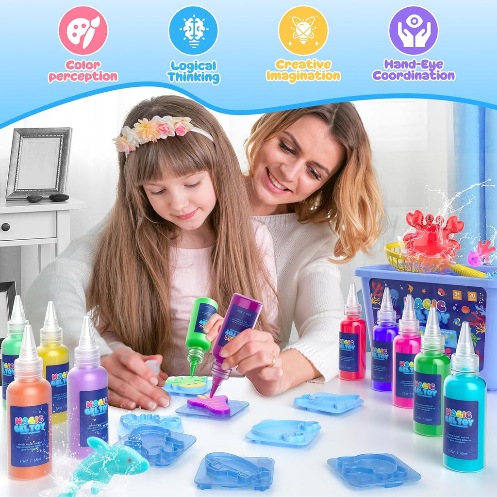 Magic Elf Water Toy Kit, Aqua Water Gel Magic Elf Pets Kit for Kids, Squishy Maker Toy with 20 Magic and 16 Shape Molds Pets, Birthday Gifts Crafts DIY for Kids, Make Your Own Squishies