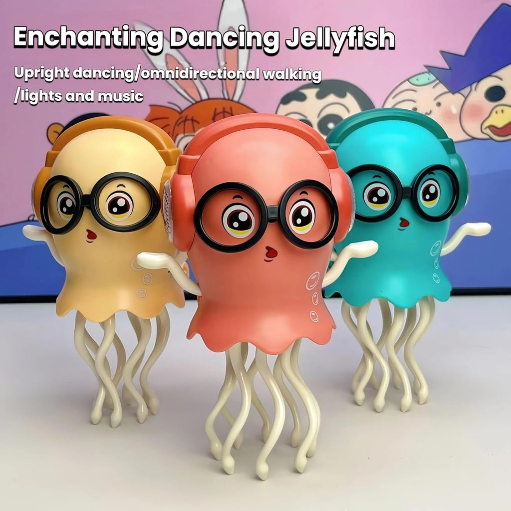 Interactive Dancing Jellyfish Toy for Kids – Musical LED Light Crawling Toy with Smart Obstacle Avoidance – Fun Birthday Gift for Toddlers & Preschoolers (Rose Pink)