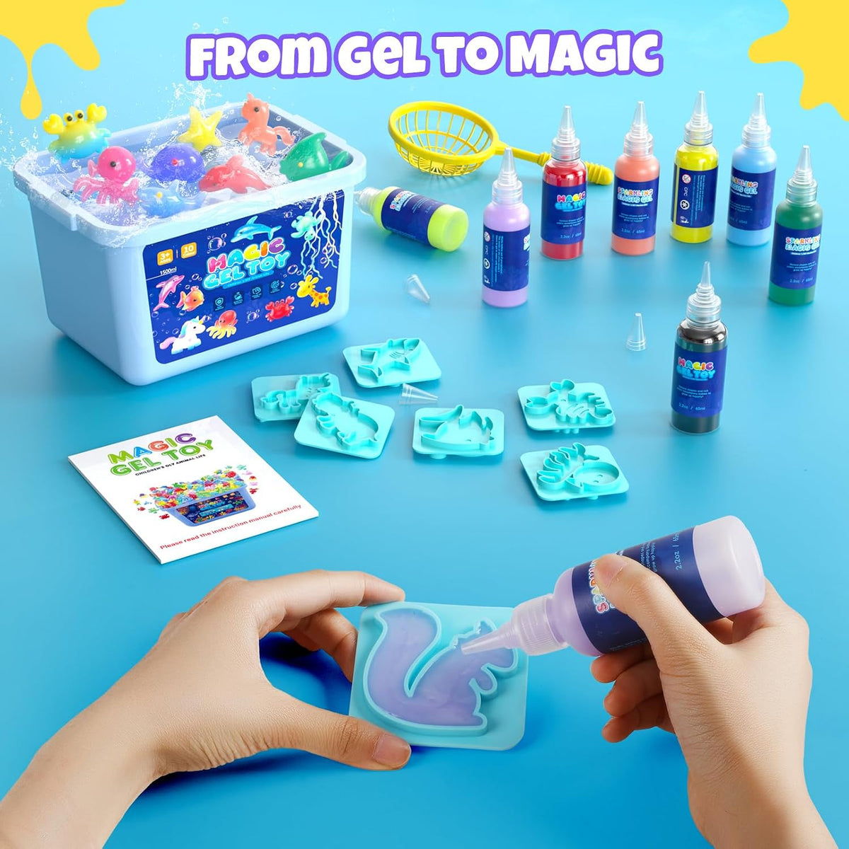 Magic Elf Water Toy Kit, Aqua Water Gel Magic Elf Pets Kit for Kids, Squishy Maker Toy with 20 Magic and 16 Shape Molds Pets, Birthday Gifts Crafts DIY for Kids, Make Your Own Squishies