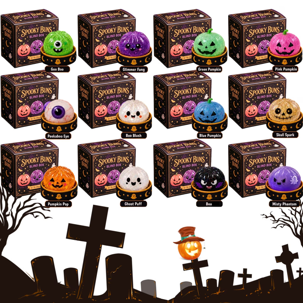 Halloween Spooky Ghost Dumpling Squishies Toys Halloween Ghost Dumpling Squishy Squishy Dumpling Stretchy Clear Gel Dumplings Stress Balls Collectible Blind Box Sensory Toy,4Pc