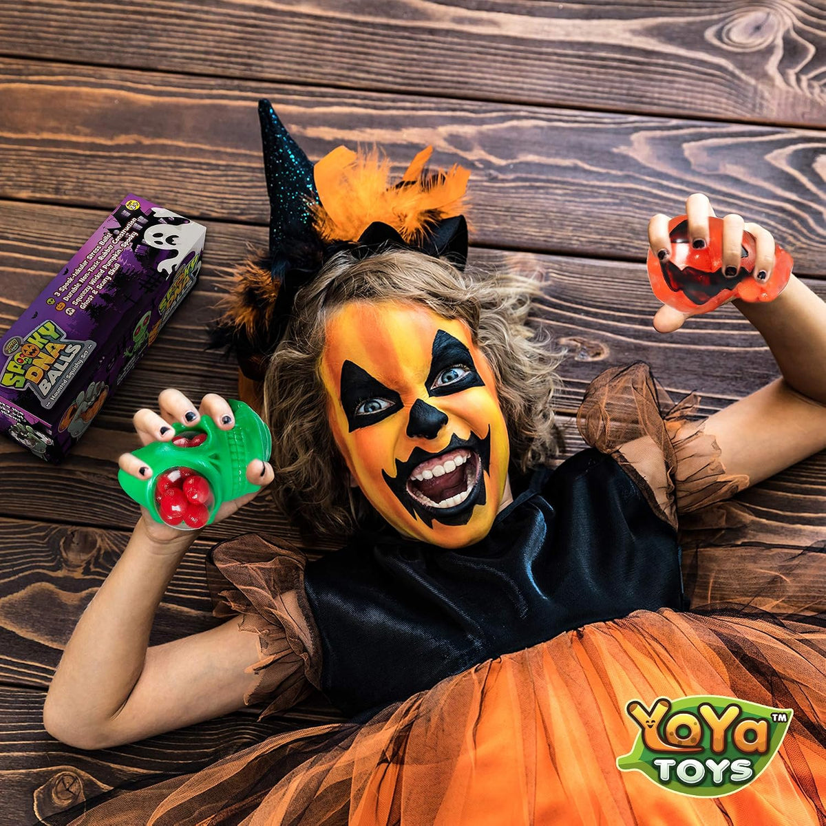 Spooky DNA Stress Balls (3 Pack) - Halloween Squishy Gift - Pumpkin, Ghost, Skull Squeeze Balls for Kids and Adults - Sensory Fidget Toy - Promote Anxiety, Stress Relief, Calm Focus and Play
