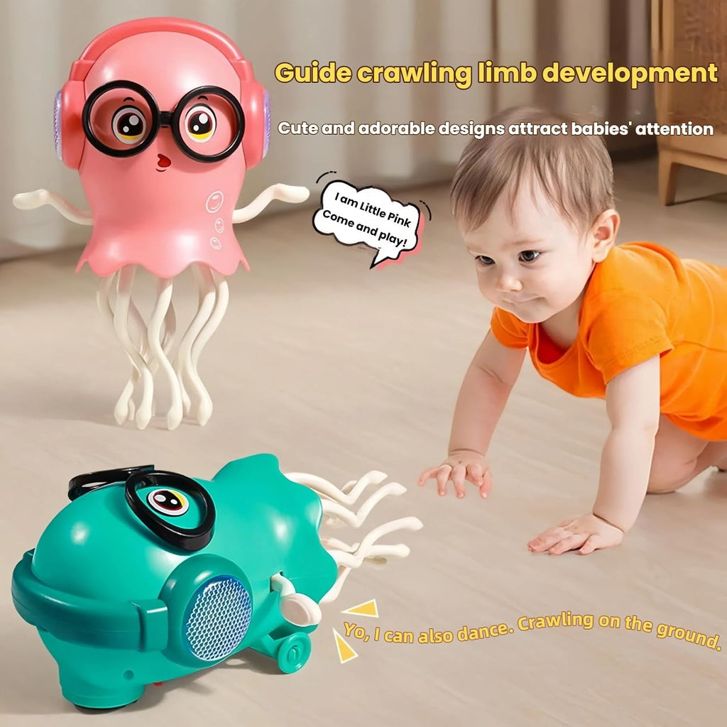 Interactive Dancing Jellyfish Toy for Kids – Musical LED Light Crawling Toy with Smart Obstacle Avoidance – Fun Birthday Gift for Toddlers & Preschoolers (Rose Pink)