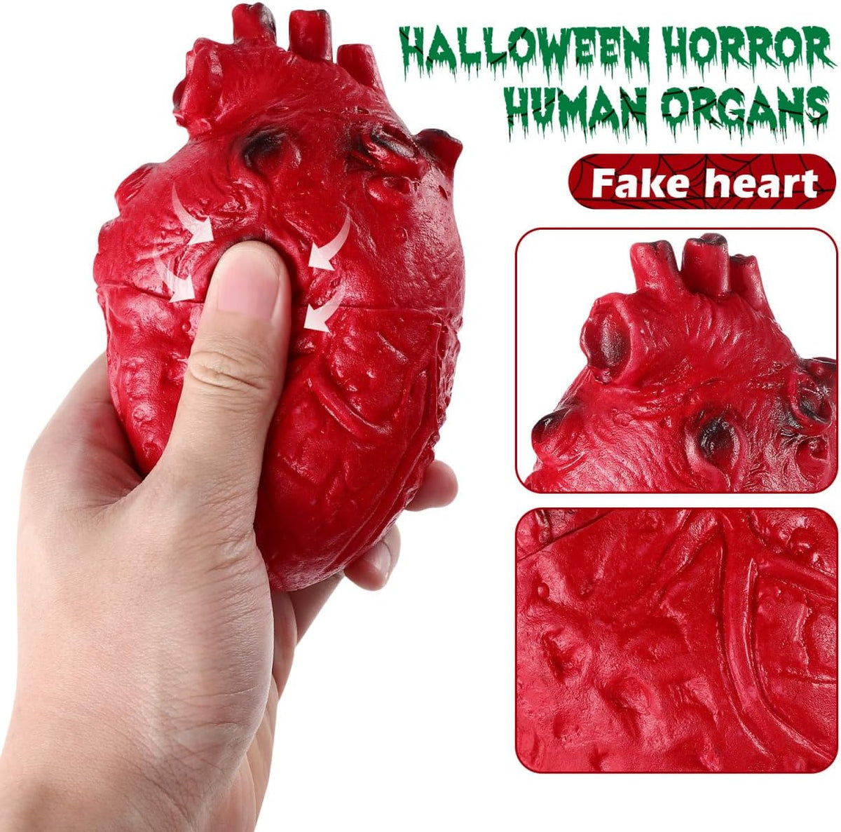 Halloween Fake Heart Prop, Squeezable Resin Heart Model, Simulation Bloody Human Body Part for Halloween Party Creepy Decoration (3.5''X6.5'')