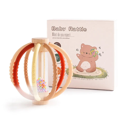 Baby Rattle Toy Wooden Rain Drum with Silicone Baby Sensory Touch Toy Newborn Dental Care Gum Anti-Eating Hand Molar Stick Gif (Copy)