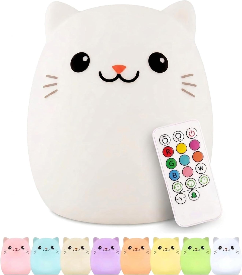 Cat Silicone Night Light for Kids, Squishy Lamp with Remote