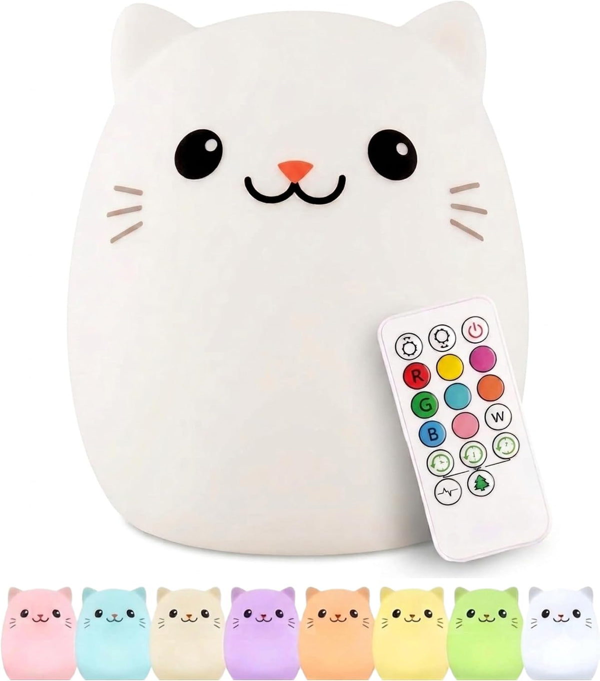 Cat Silicone Night Light for Kids, Squishy Lamp with Remote