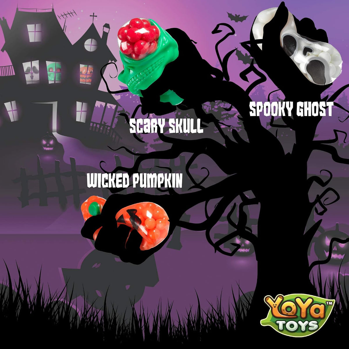 Spooky DNA Stress Balls (3 Pack) - Halloween Squishy Gift - Pumpkin, Ghost, Skull Squeeze Balls for Kids and Adults - Sensory Fidget Toy - Promote Anxiety, Stress Relief, Calm Focus and Play
