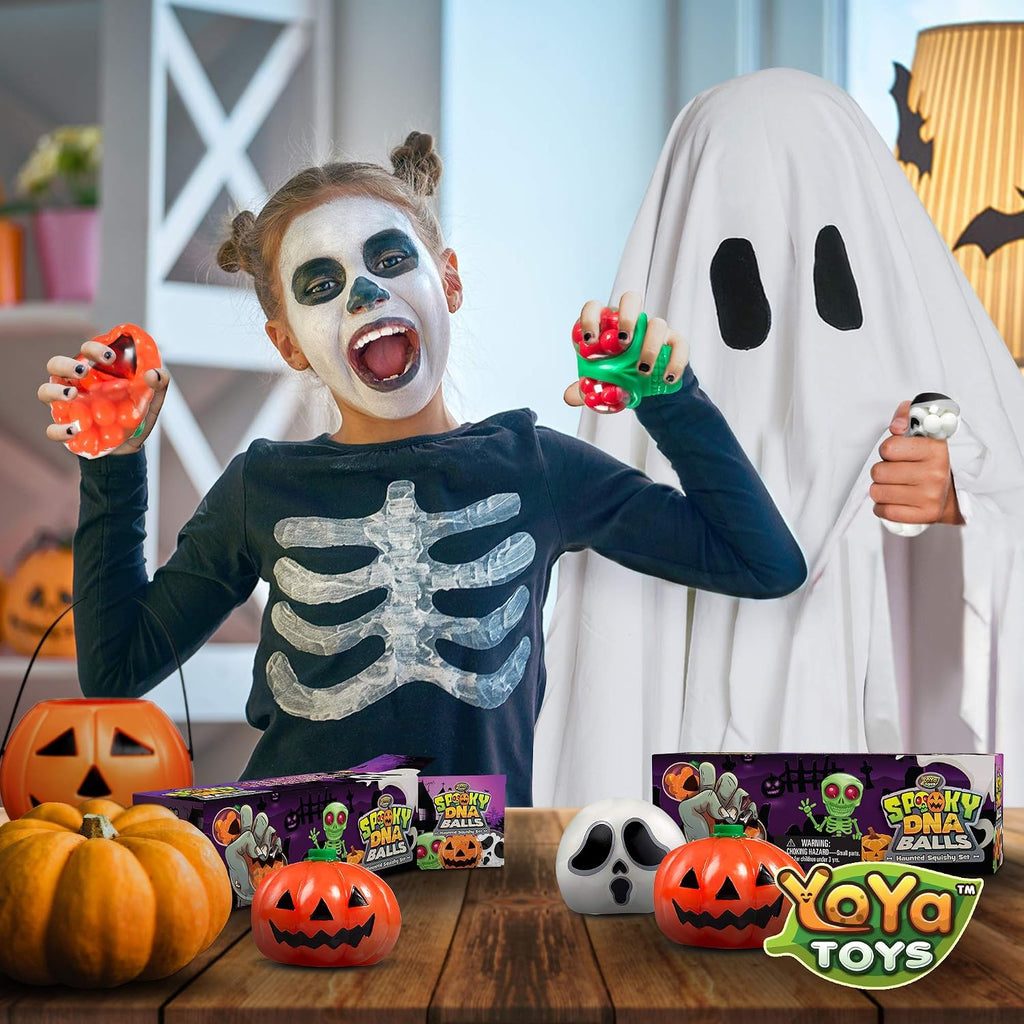 Spooky DNA Stress Balls (3 Pack) - Halloween Squishy Gift - Pumpkin, Ghost, Skull Squeeze Balls for Kids and Adults - Sensory Fidget Toy - Promote Anxiety, Stress Relief, Calm Focus and Play