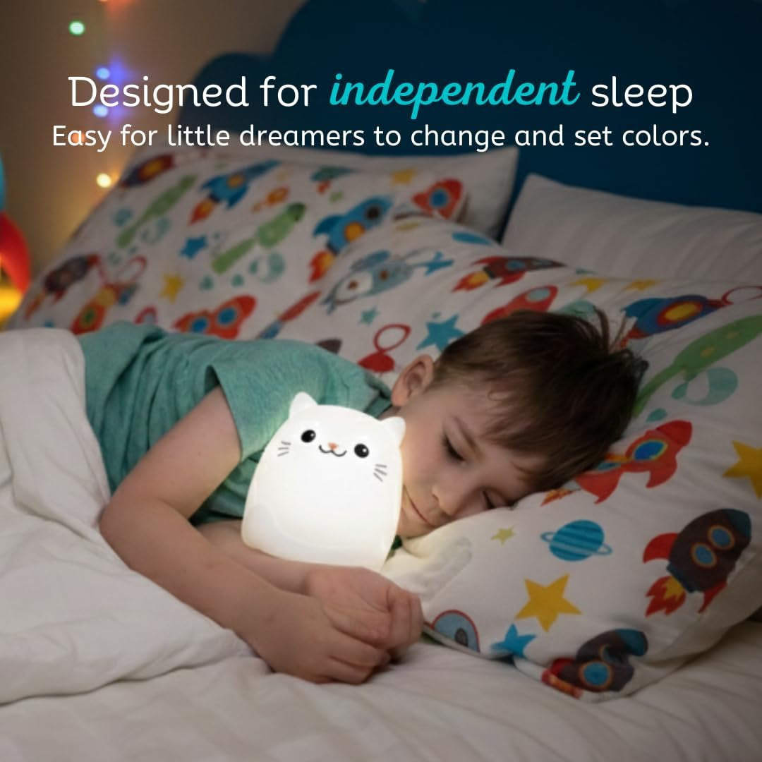 Cat Silicone Night Light for Kids, Squishy Lamp with Remote