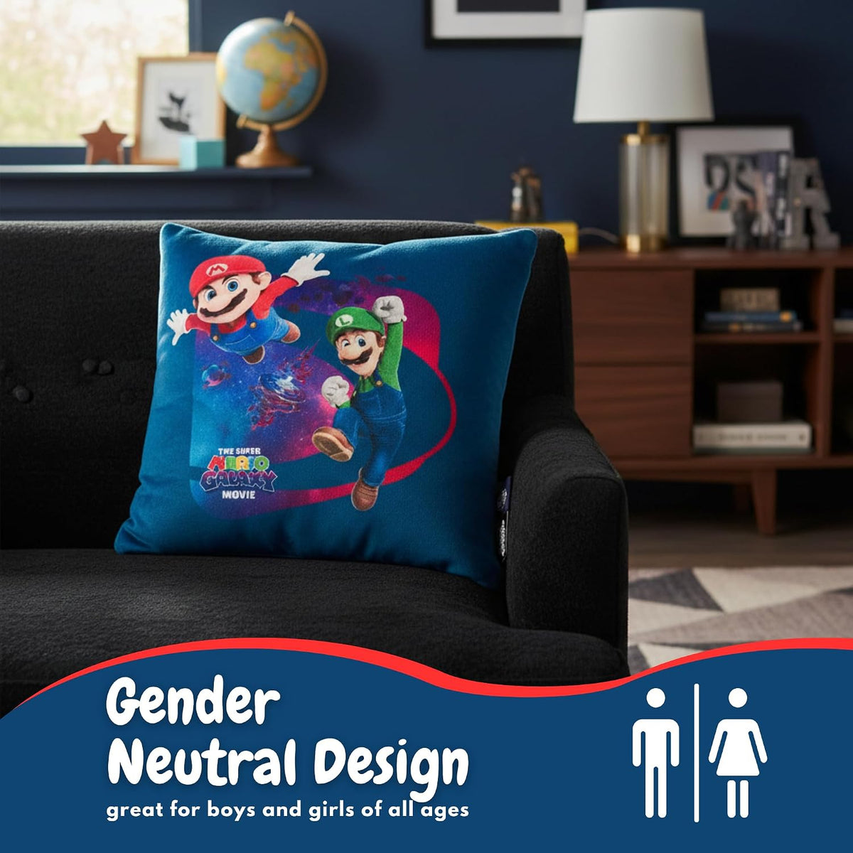The Super Mario Galaxy Movie Kids Squishy Plush Throw Pillow, Soft Decorative Cushion for Bedroom Décor & Gifts, 13 Inch, Mario, Luigi & Princess Peach (100% Officially Licensed Product) by