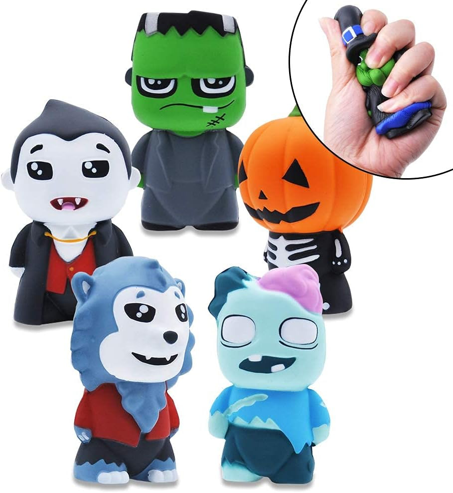 Halloween Squishy Toys Coloring Craft Kit with 6 Different Characters, 6 Colors Paints, and 3 Paintbrushes, Art Craft Painting Kit DIY Set Halloween Party Games for Kids Activities Party Favors