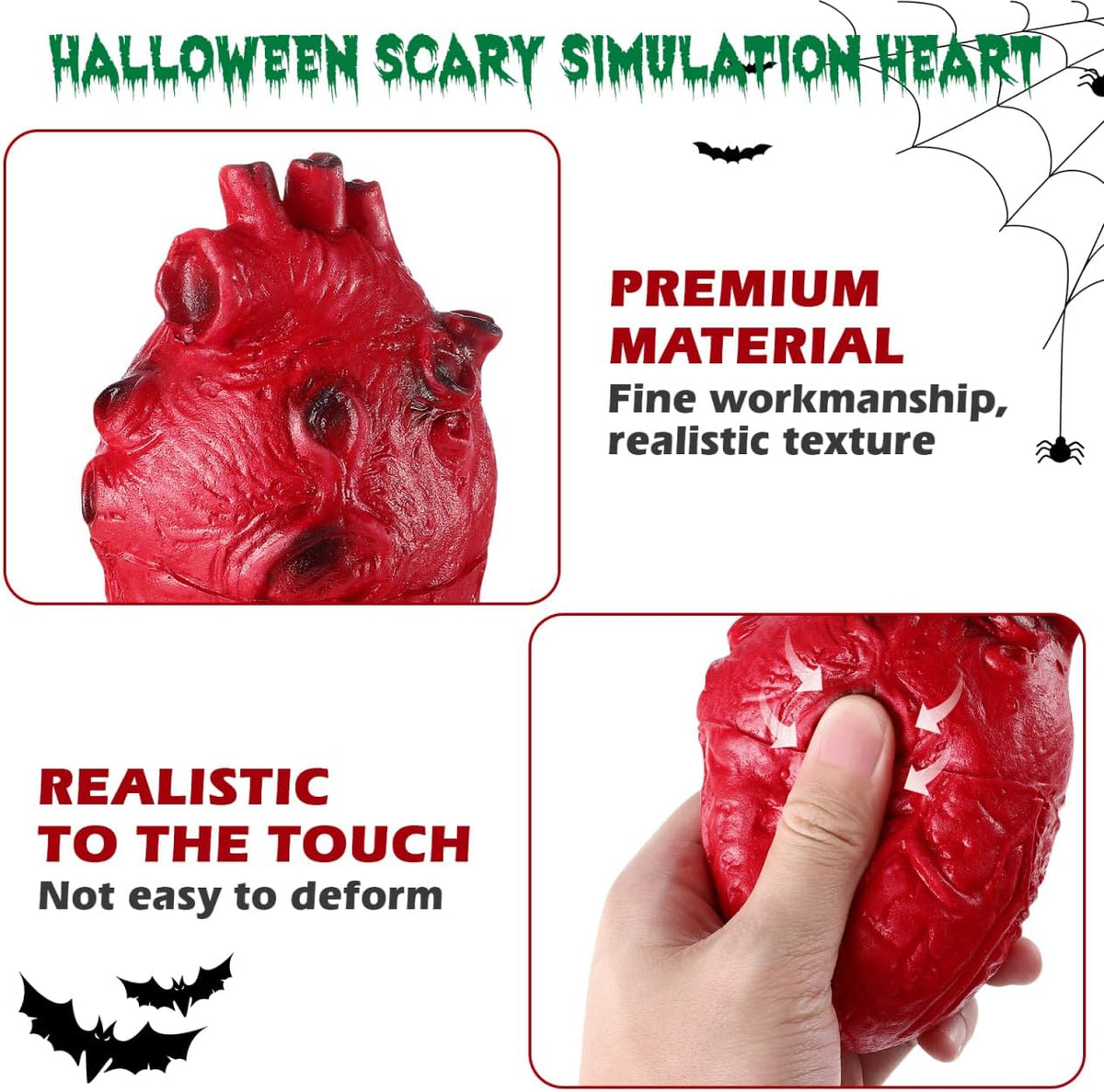 Halloween Fake Heart Prop, Squeezable Resin Heart Model, Simulation Bloody Human Body Part for Halloween Party Creepy Decoration (3.5''X6.5'')